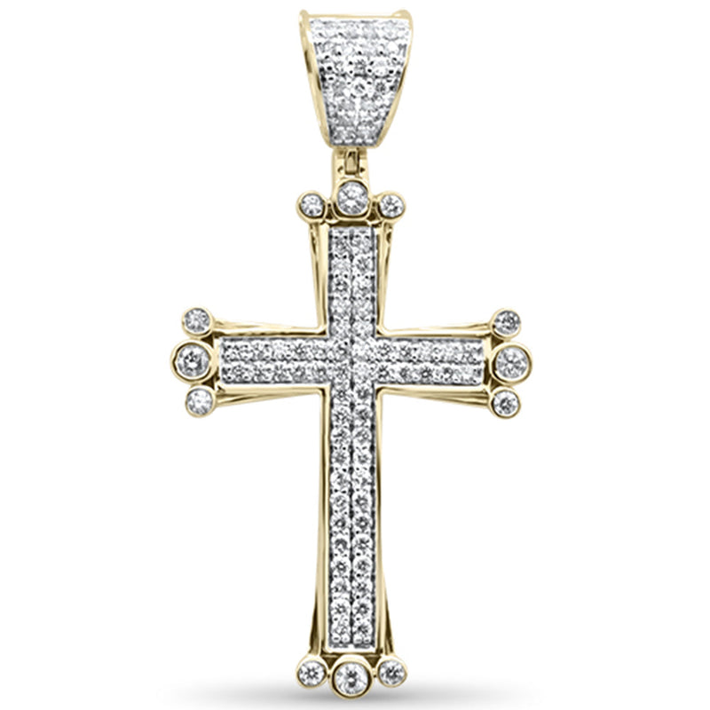 DIAMOND CLOSEOUT!  1.14CT G SI 10K Yellow Gold Diamond Iced Out Cross Charm Pendant