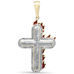 DIAMOND CLOSEOUT!  .51CT G SI 10K Yellow Gold Diamond Iced Out Cross on Fire Charm Pendant