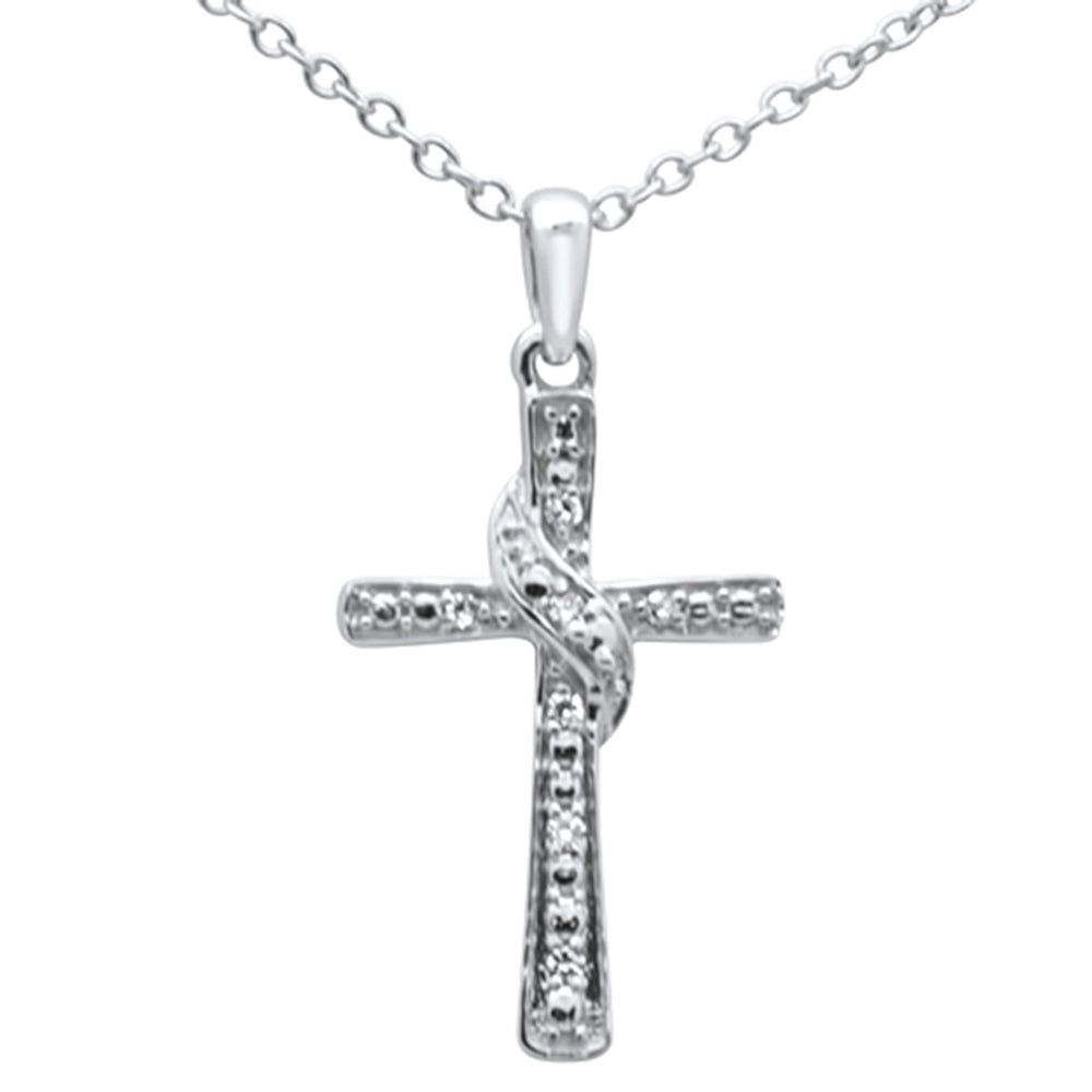 DIAMOND CLOSEOUT!  .03ct F SI 10K White Gold Diamond Cross Charm Pendant 18" Long