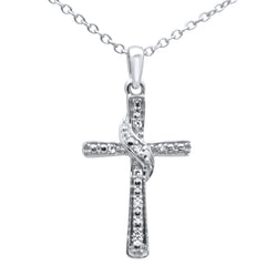 DIAMOND CLOSEOUT!  .03ct F SI 10K White Gold Diamond Cross Charm Pendant 18" Long