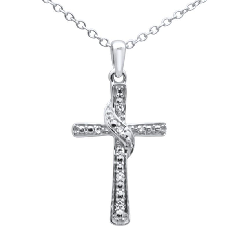 DIAMOND CLOSEOUT!  .03ct F SI 10K White Gold Diamond Cross Charm Pendant 18" Long
