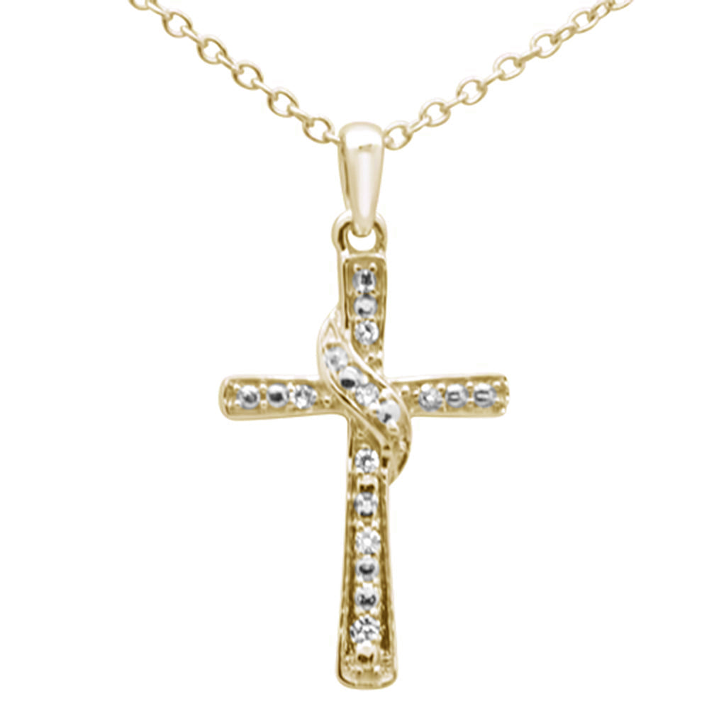 DIAMOND CLOSEOUT! .03ct G SI 10K Yellow Gold Diamond Cross Charm Pendant 18" Long