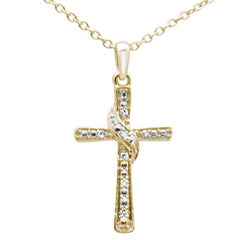 DIAMOND CLOSEOUT! .03ct G SI 10K Yellow Gold Diamond Cross Charm Pendant 18" Long