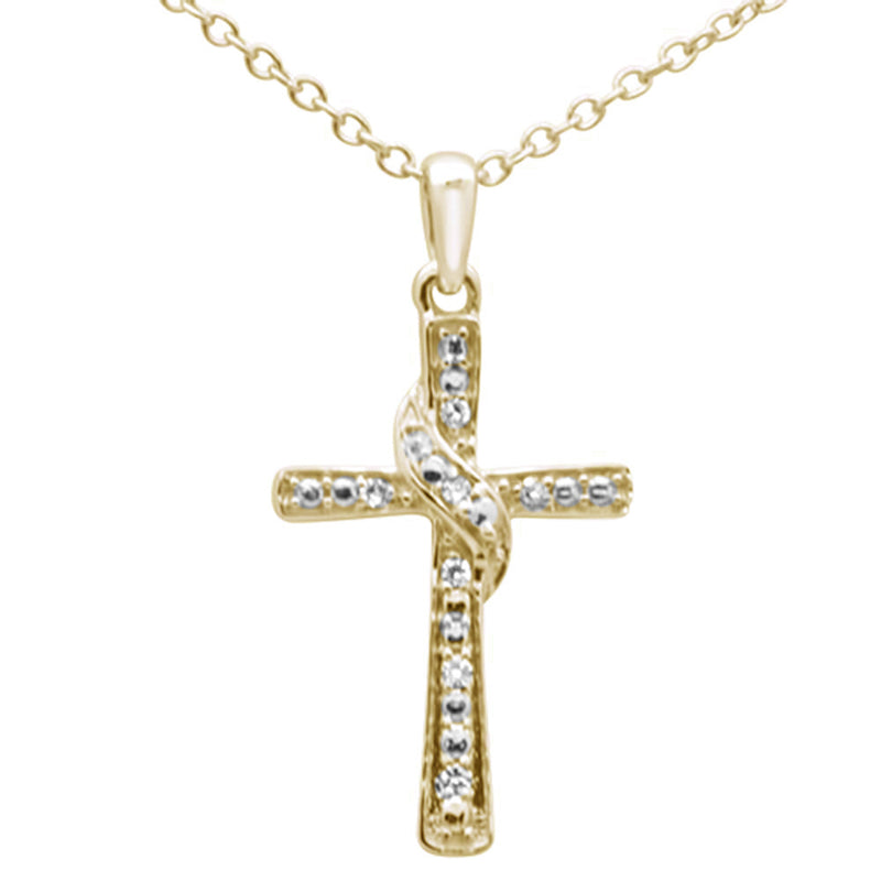 DIAMOND CLOSEOUT! .03ct G SI 10K Yellow Gold Diamond Cross Charm Pendant 18" Long