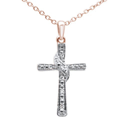 DIAMOND CLOSEOUT!  .03ct G SI 10K Rose Gold Diamond Cross Charm Pendant 18" Long