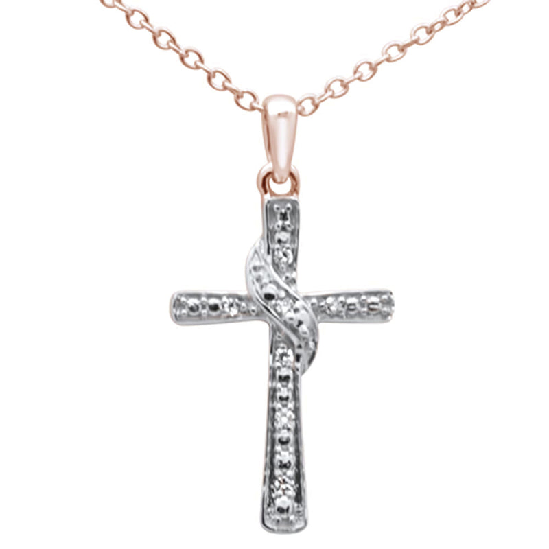 DIAMOND CLOSEOUT!  .03ct G SI 10K Rose Gold Diamond Cross Charm Pendant 18" Long