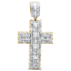 DIAMOND CLOSEOUT!  2.04ct G SI 10K Yellow Gold Diamond Iced Out Cross Charm Pendant