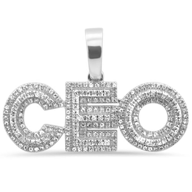 DIAMOND CLOSEOUT!  .34ct G SI 10K White Gold Diamond Hip Hop Iced out "CEO" Charm Pendant