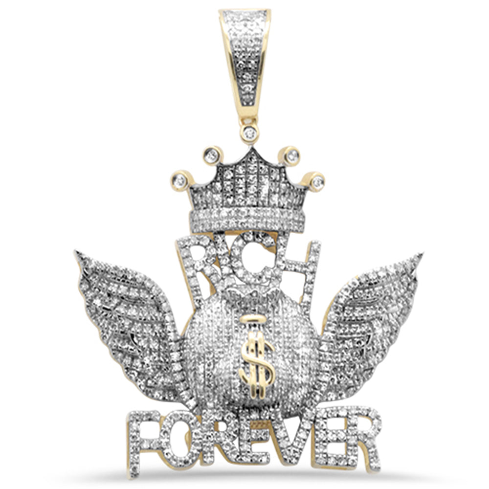 DIAMOND  CLOSEOUT!  1.13ct G SI 10K Yellow Gold Diamond "RICH FOREVER" World Hip Hop Charm Pendant