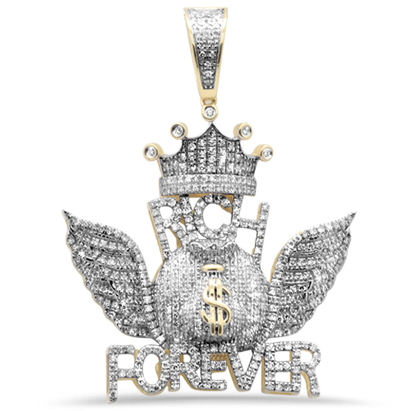 DIAMOND  CLOSEOUT!  1.13ct G SI 10K Yellow Gold Diamond "RICH FOREVER" World Hip Hop Charm Pendant