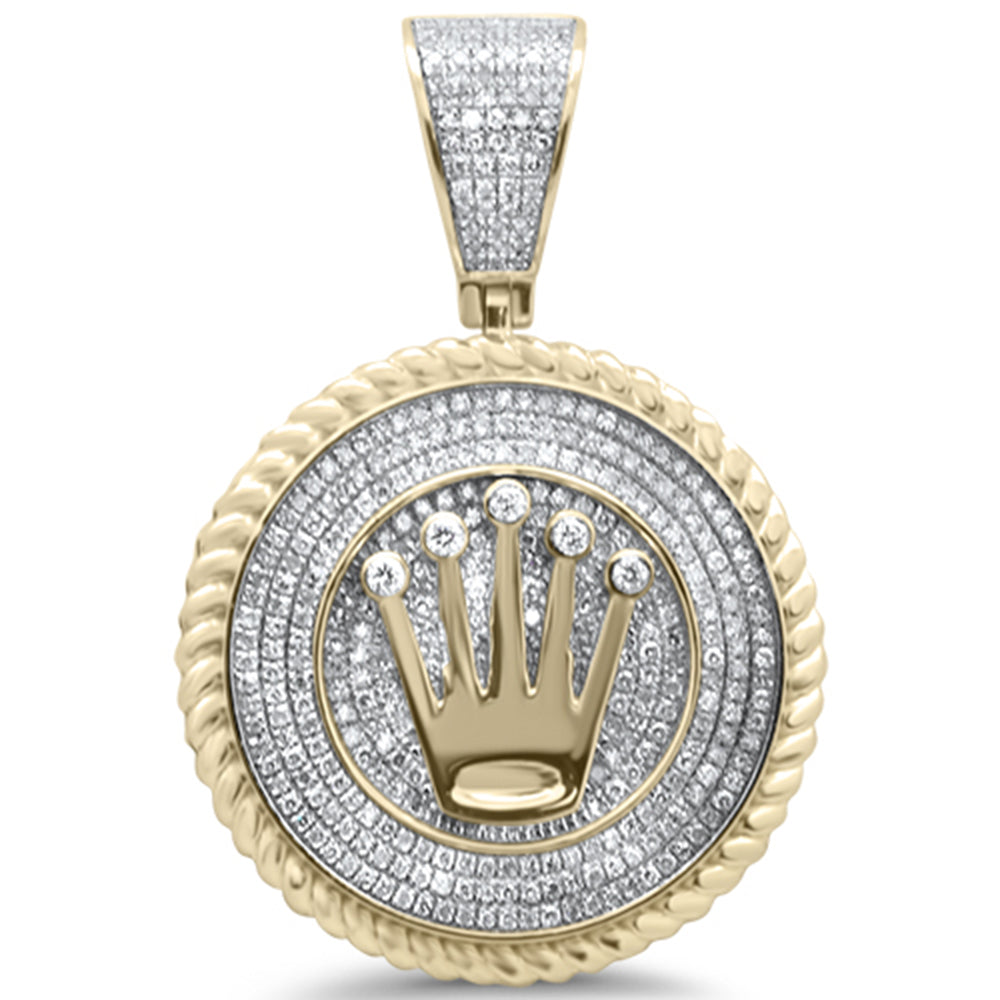 DIAMOND CLOSEOUT!  1.04ct G SI 10K Yellow Gold Diamond Hip Hop Crown Iced Out Logo Charm Medallion Pendant