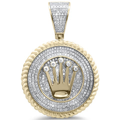 DIAMOND CLOSEOUT!  1.04ct G SI 10K Yellow Gold Diamond Hip Hop Crown Iced Out Logo Charm Medallion Pendant