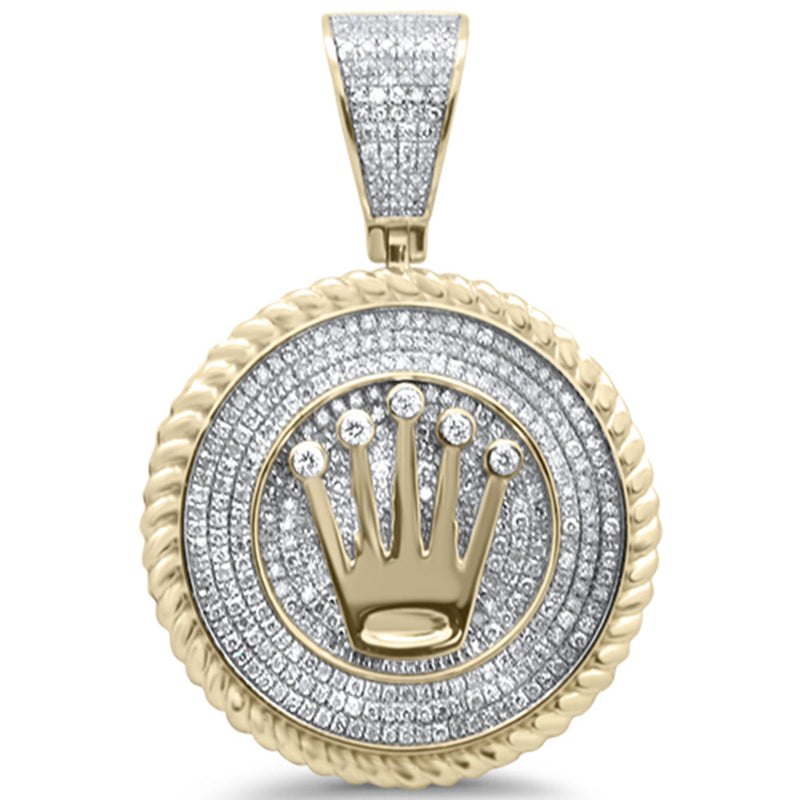 DIAMOND CLOSEOUT!  1.04ct G SI 10K Yellow Gold Diamond Hip Hop Crown Iced Out Logo Charm Medallion Pendant
