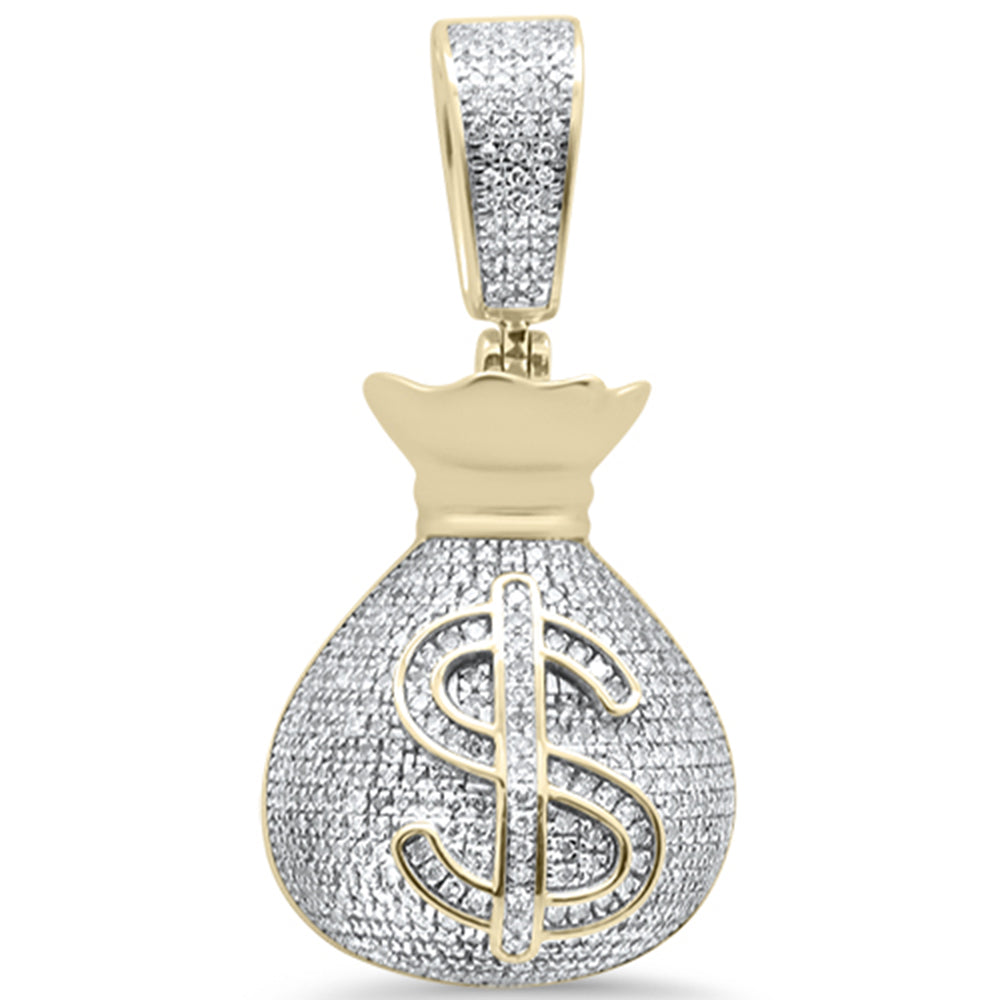 DIAMOND CLOSEOUT!  .95ct G SI 10K Yellow Gold Diamond Iced out Hip Hop Money Bags Charm Pendant