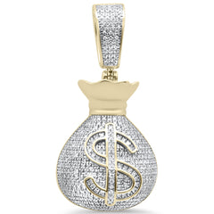 DIAMOND CLOSEOUT!  .95ct G SI 10K Yellow Gold Diamond Iced out Hip Hop Money Bags Charm Pendant