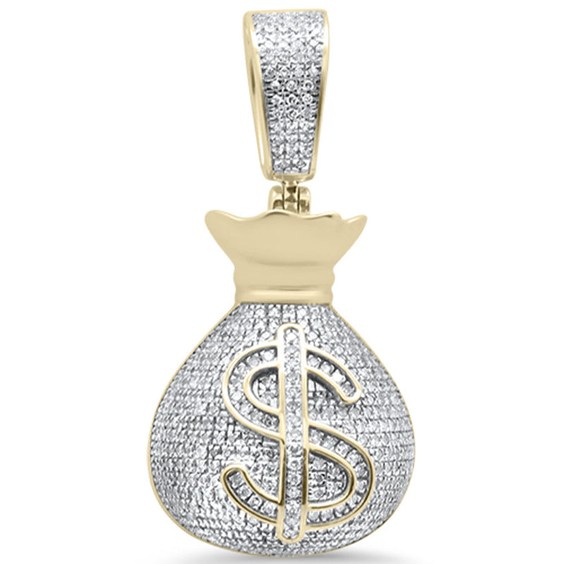 DIAMOND CLOSEOUT!  .95ct G SI 10K Yellow Gold Diamond Iced out Hip Hop Money Bags Charm Pendant