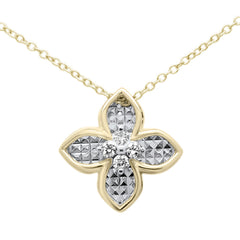 DIAMOND CLOSEOUT! .12ct G SI 10K Yellow Gold Diamond Flower Pendant Necklace 18"