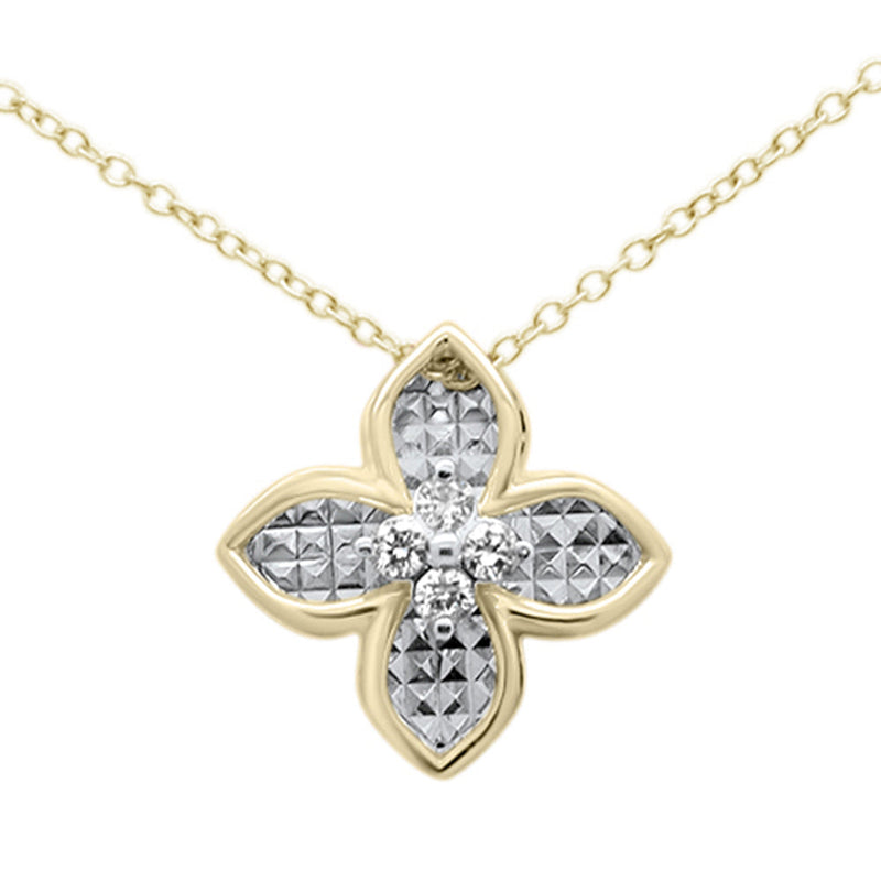 DIAMOND CLOSEOUT! .12ct G SI 10K Yellow Gold Diamond Flower Pendant Necklace 18"