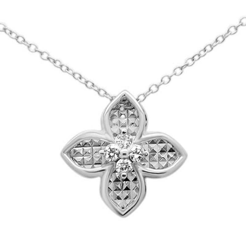 DIAMOND CLOSEOUT! .12ct G SI 10K White Gold Diamond Flower Pendant Necklace 18"