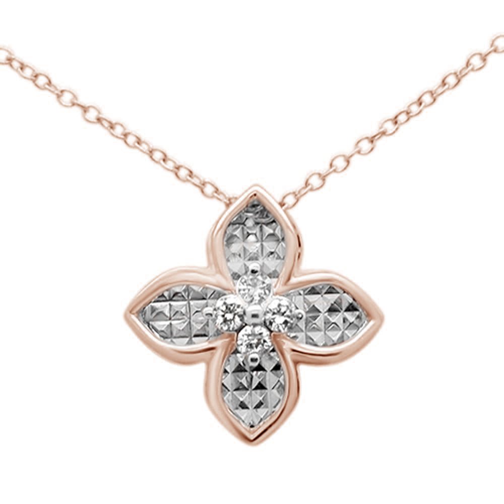 DIAMOND CLOSEOUT! .12ct G SI 10K Rose Gold Diamond Flower Pendant Necklace 18"