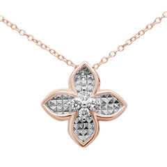 DIAMOND CLOSEOUT! .12ct G SI 10K Rose Gold Diamond Flower Pendant Necklace 18"