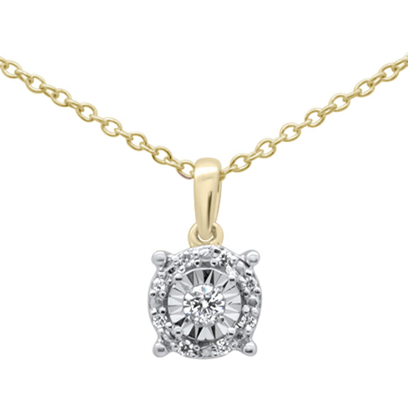 DIAMOND CLOSEOUT! .10ct G SI 10K Yellow Gold Diamond Halo Pendant 18"
