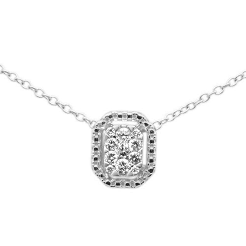 DIAMOND CLOSEOUT! .14ct G SI 10K White Gold Diamond Rectangle Solitaire Pendant Necklace 18"