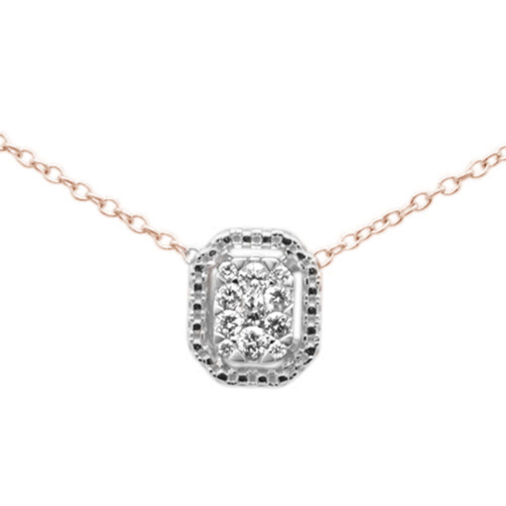 DIAMOND CLOSEOUT! .14ct G SI 10K Rose Gold Diamond Rectangle Solitaire Pendant Necklace 18"