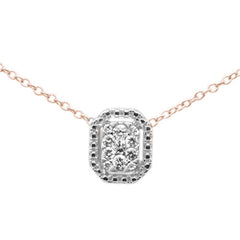 DIAMOND CLOSEOUT! .14ct G SI 10K Rose Gold Diamond Rectangle Solitaire Pendant Necklace 18"