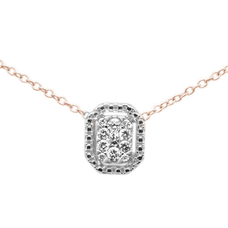 DIAMOND CLOSEOUT! .14ct G SI 10K Rose Gold Diamond Rectangle Solitaire Pendant Necklace 18"