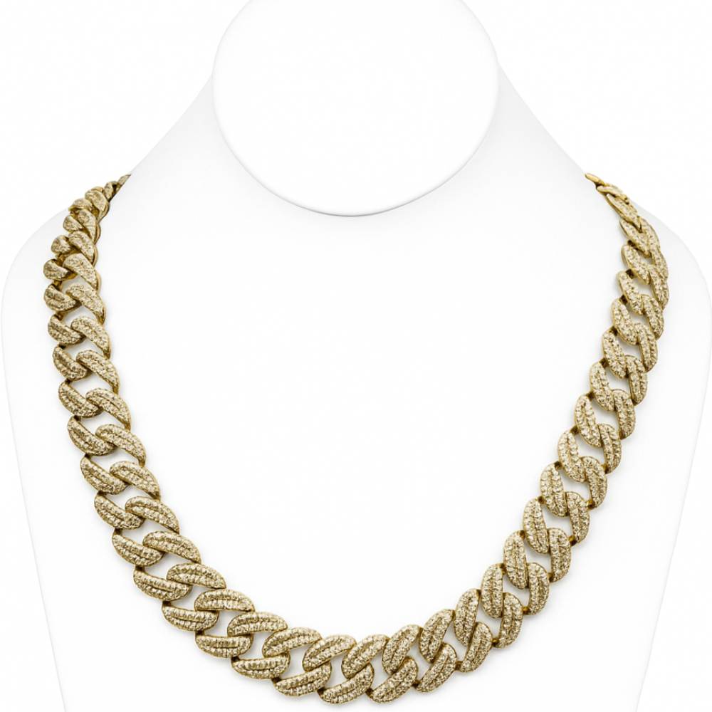 DIAMOND  CLOSEOUT! 18mm 36.57ct G SI 14K Yellow Gold Baguette & Round Diamond Cuban Necklace 22"