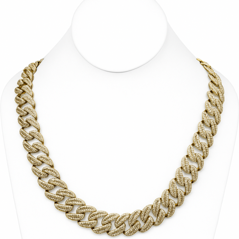 DIAMOND  CLOSEOUT! 18mm 36.57ct G SI 14K Yellow Gold Baguette & Round Diamond Cuban Necklace 22"