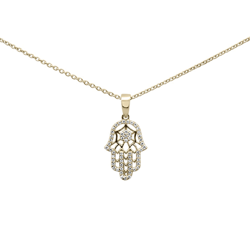 .14ct G SI 14K Yellow Gold Diamond Hamsa Pendant Necklace