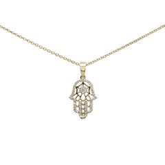 .14ct G SI 14K Yellow Gold Diamond Hamsa Pendant Necklace
