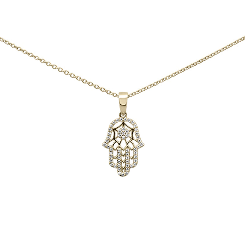 .14ct G SI 14K Yellow Gold Diamond Hamsa Pendant Necklace