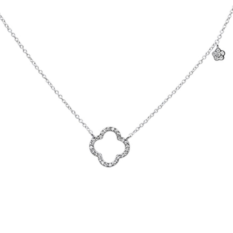 SPECIAL! 0.17cts 14k White gold Diamond Clover Necklace 18" Long