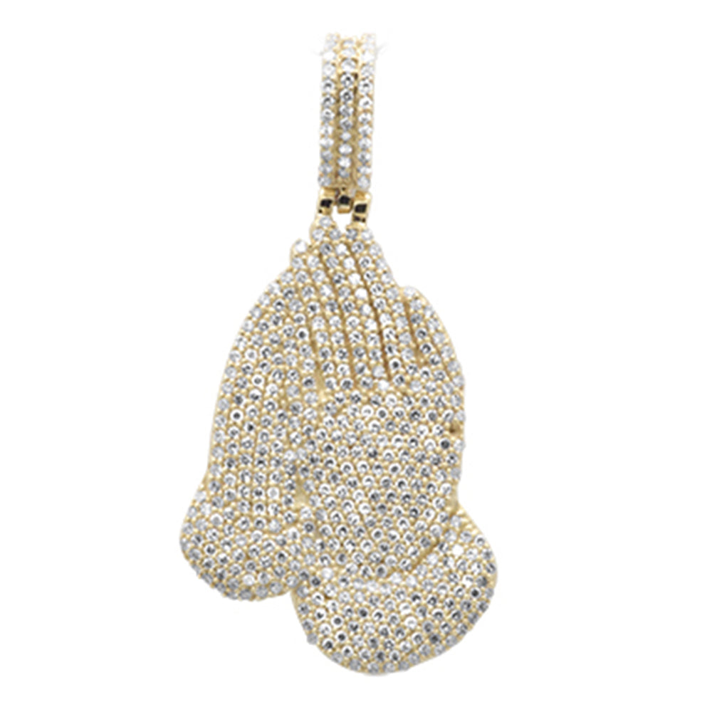 DIAMOND  CLOSEOUT!  .84ct G SI 10K Yellow Gold Diamond Hip Hop Praying Hands Charm Pendant