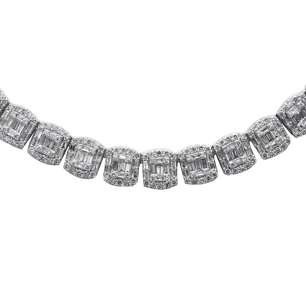 SPECIAL! 11.68ct G SI 14K White Gold Round & Baguette Diamond Tennis Necklace 22" Long