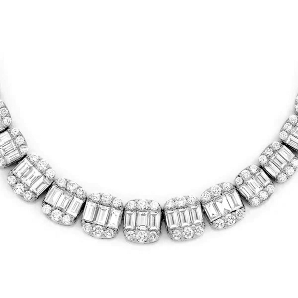 SPECIAL!5.92ct G SI 14K White Gold Round & Baguette Diamond Tennis Necklace 22" Long