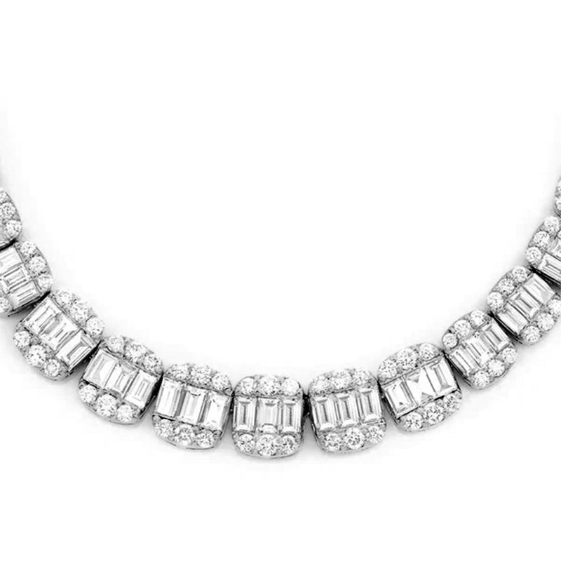 SPECIAL!5.92ct G SI 14K White Gold Round & Baguette Diamond Tennis Necklace 22" Long