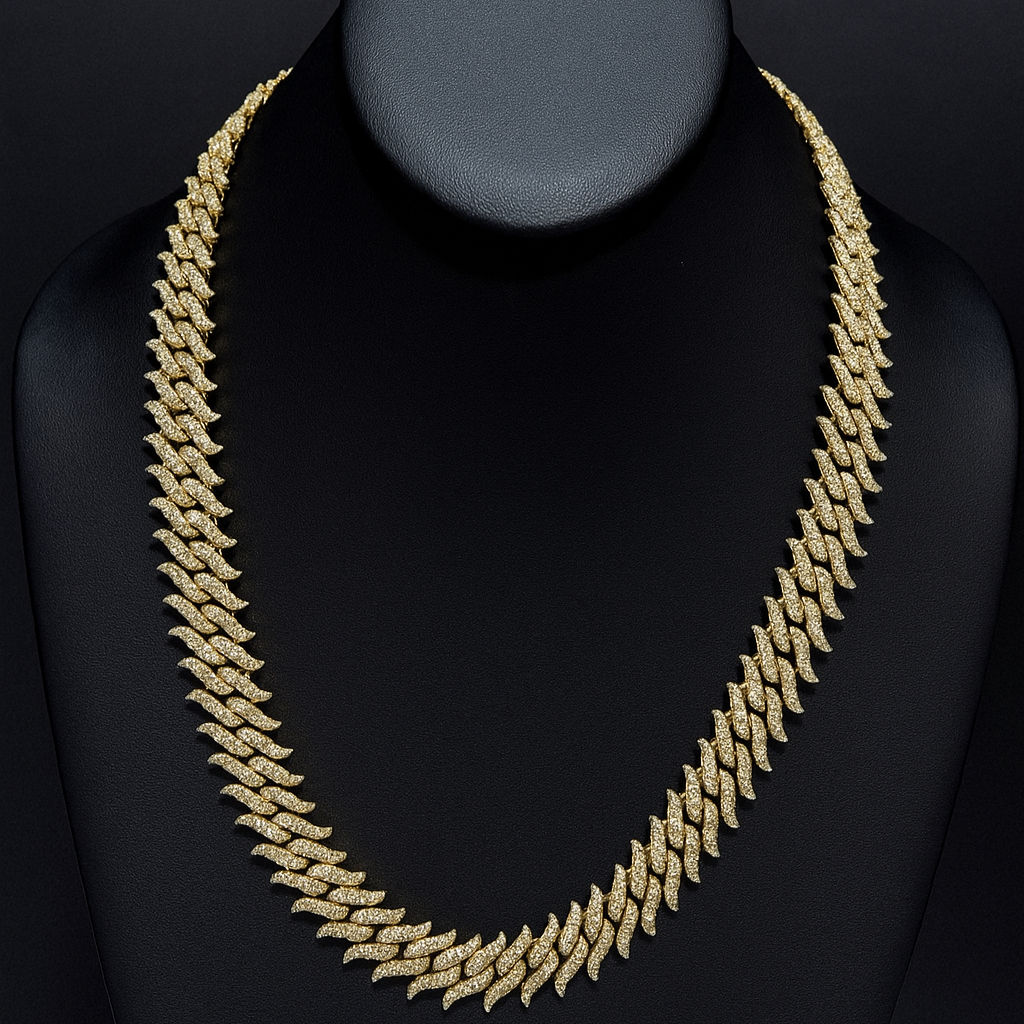 DIAMOND  CLOSEOUT! 18mm 32.85ct G SI 14K Yellow Gold Spiked Round Diamond Cuban Necklace 22"