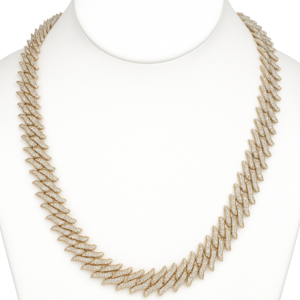 DIAMOND  CLOSEOUT! 18mm 32.85ct G SI 14K Yellow Gold Spiked Round Diamond Cuban Necklace 22"