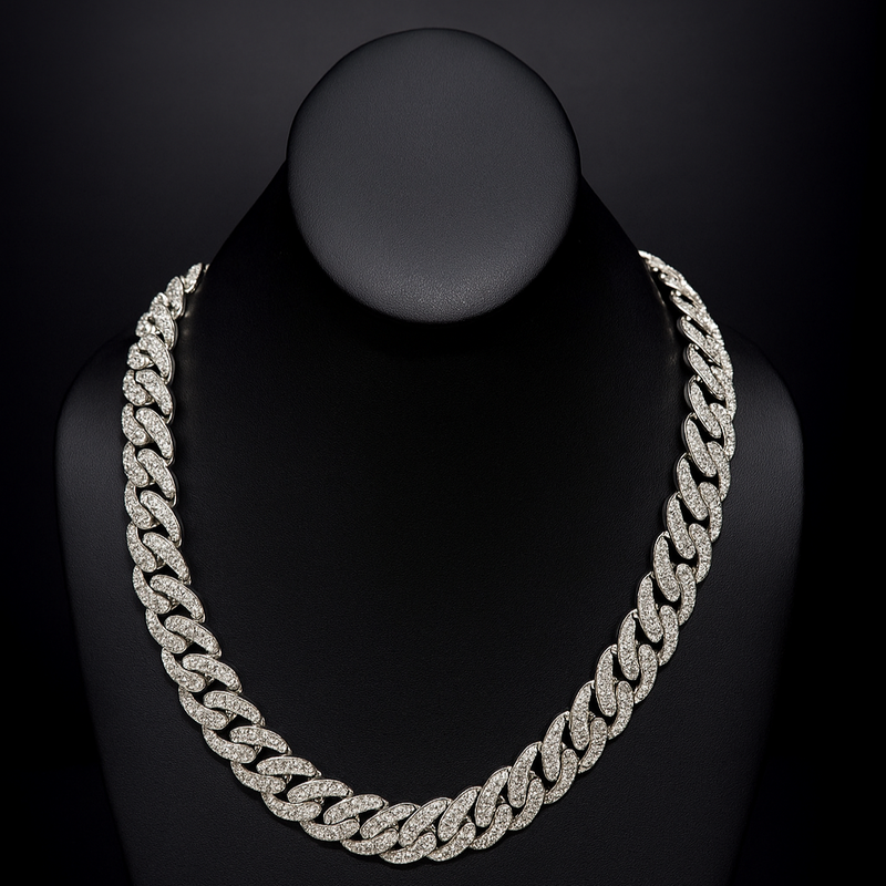 DIAMOND CLOSEOUT! 18mm 37.0ct G SI 14K White Gold Diamond Cuban Link Chain 22"