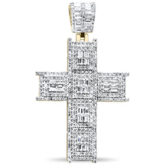 DIAMOND CLOSEOUT!  2.03ct G SI 10K Yellow Gold Baguette Diamond Cross Pendant