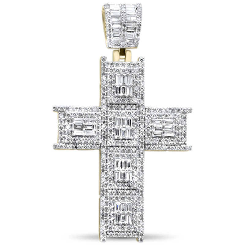 DIAMOND CLOSEOUT!  2.03ct G SI 10K Yellow Gold Baguette Diamond Cross Pendant