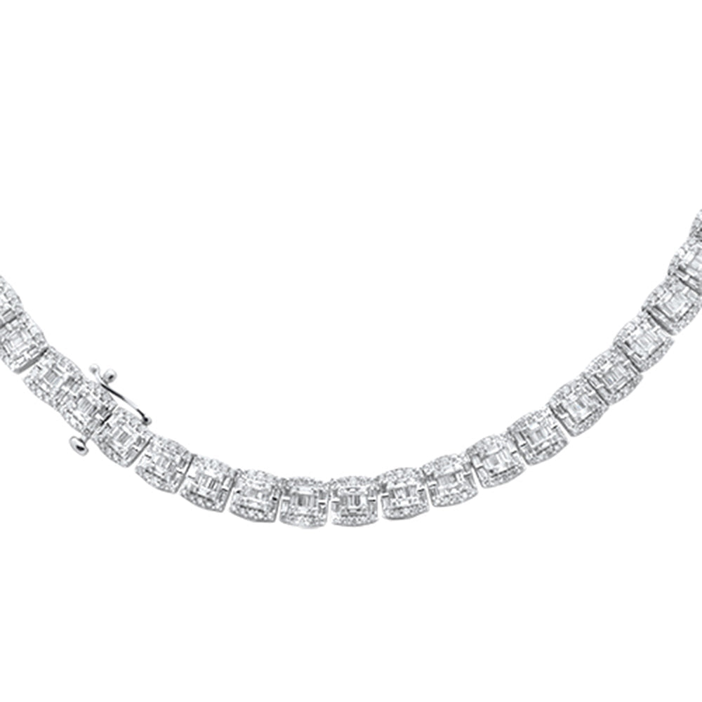 SPECIAL!  7MM 15.45ct G SI 14K White Gold Baguette & Round Diamond Tennis Necklace 22"