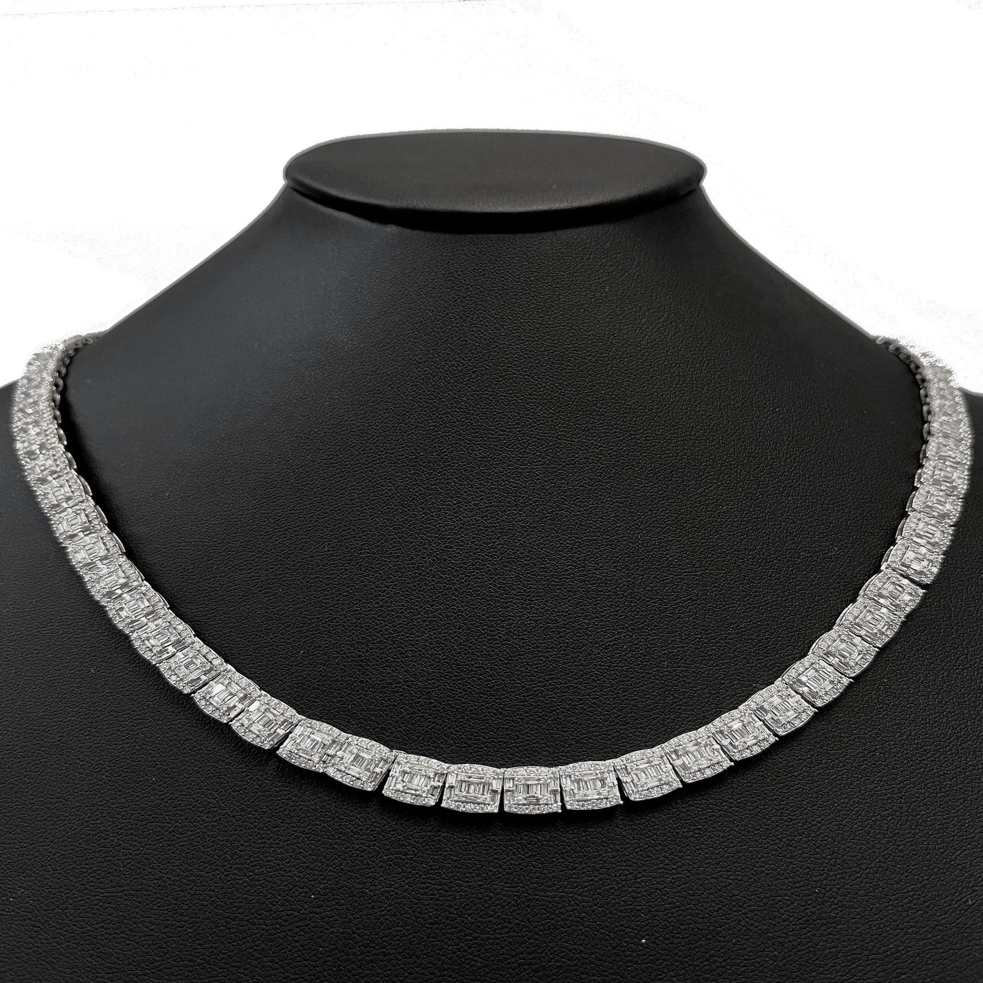 SPECIAL! 7MM 13.59ct G SI 14K White Gold Baguette & Round Diamond Tennis Necklace 22"