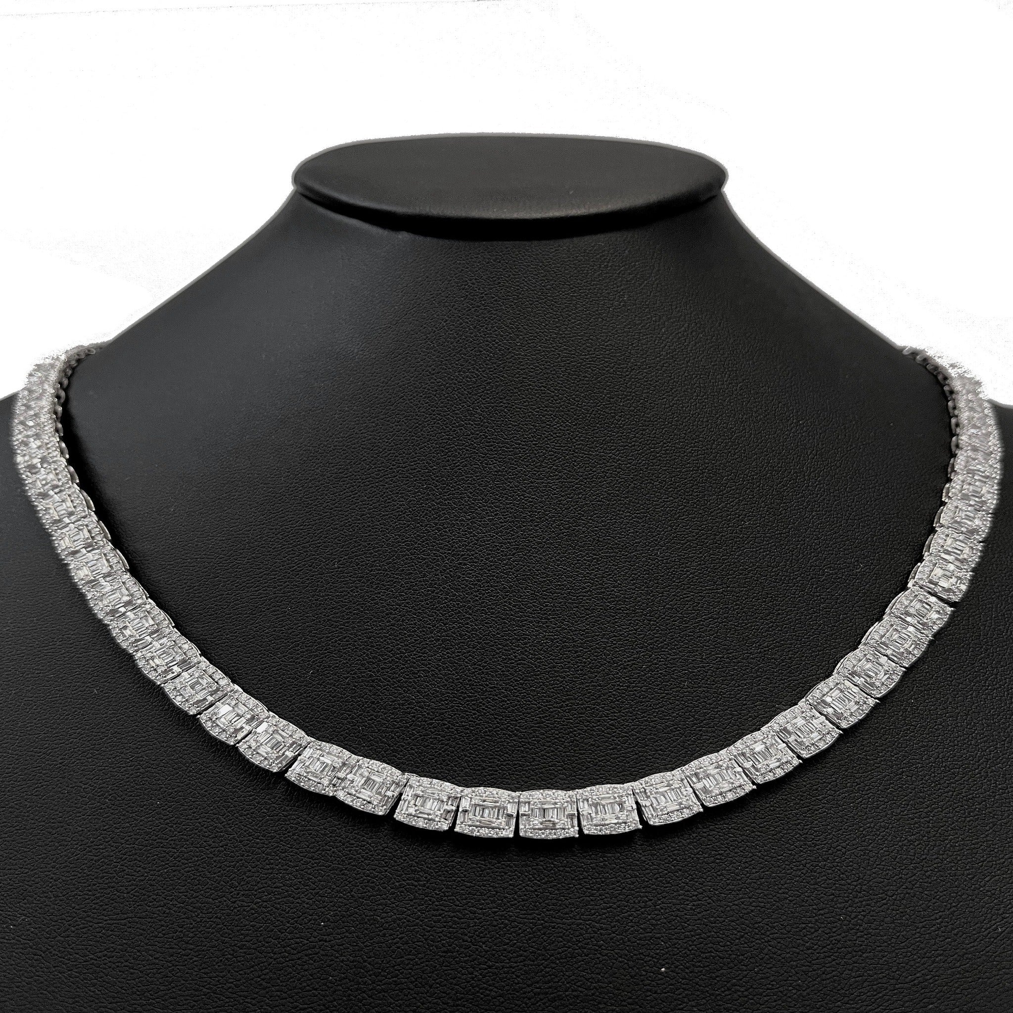 SPECIAL! 7MM 13.59ct G SI 14K White Gold Baguette & Round Diamond Tennis Necklace 22"