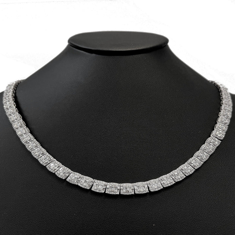 SPECIAL! 7MM 13.59ct G SI 14K White Gold Baguette & Round Diamond Tennis Necklace 22"