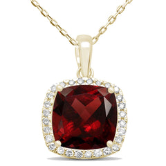 GEMSTONE CLOSEOUT ! 4.26ct 10k Yellow Gold Garnet & Diamond Cushion Pendant